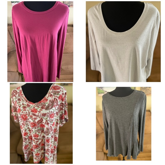 Philosophy, Simply Vera, Chadwicks, Awuliffan Tops - Women's Bundle Tops in Silver Shimmer Floral Pink and Gray - 4 items